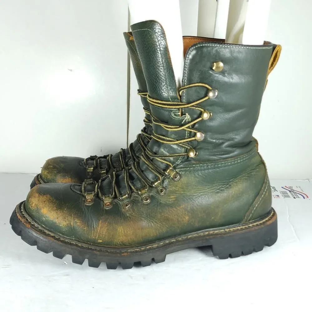Herman Survivors Men's Vtg 60's US9/ 4N Green Leather Insulated Logger Boots